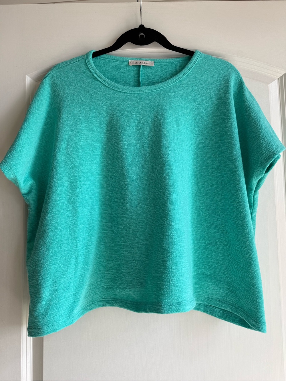 ZenanaTeal Short-Sleeve Boxy Knit Top